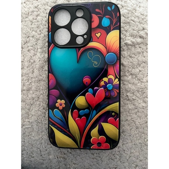 iPhone‎ 14 Pro Case Floral Art Design Protective Phone Cover Black Trim - Picture 1 of 4